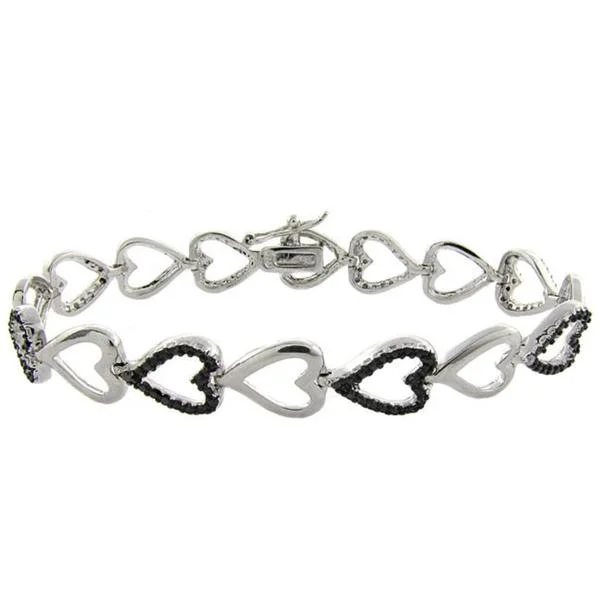 Sterling Silver Black Diamond Accent Heart Bracelet