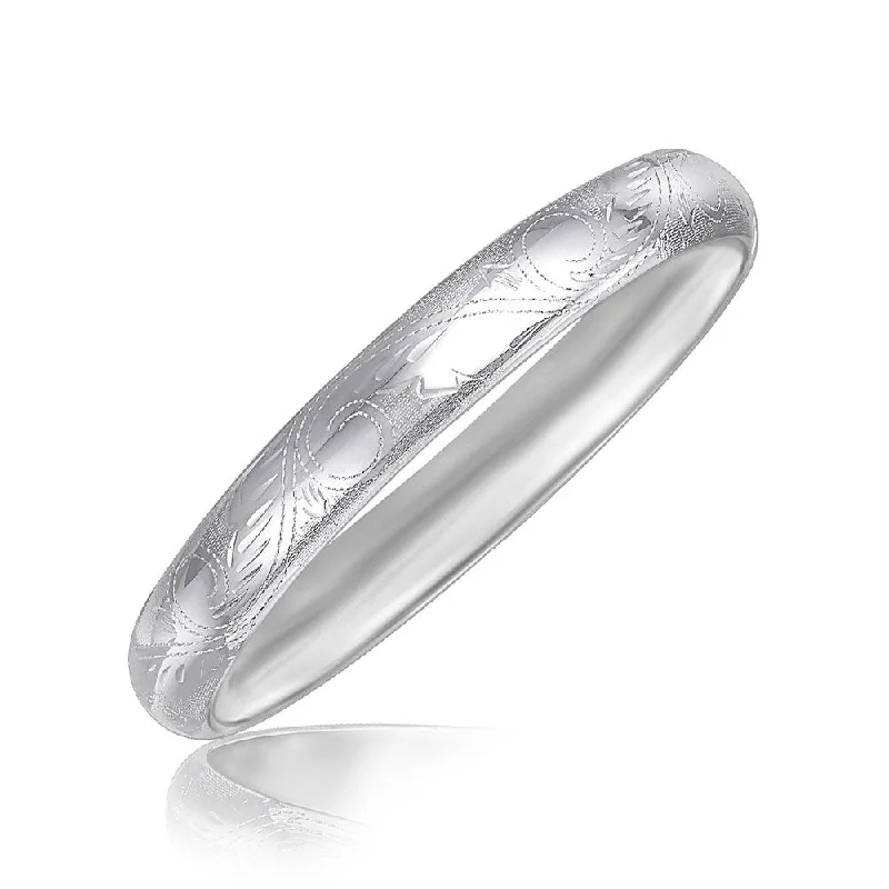 Sterling Silver Rhodium Plated Baroque Motif Slim Bangle