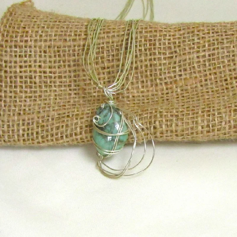 Variscite Gemstone Wire Wrap Pendant Necklace