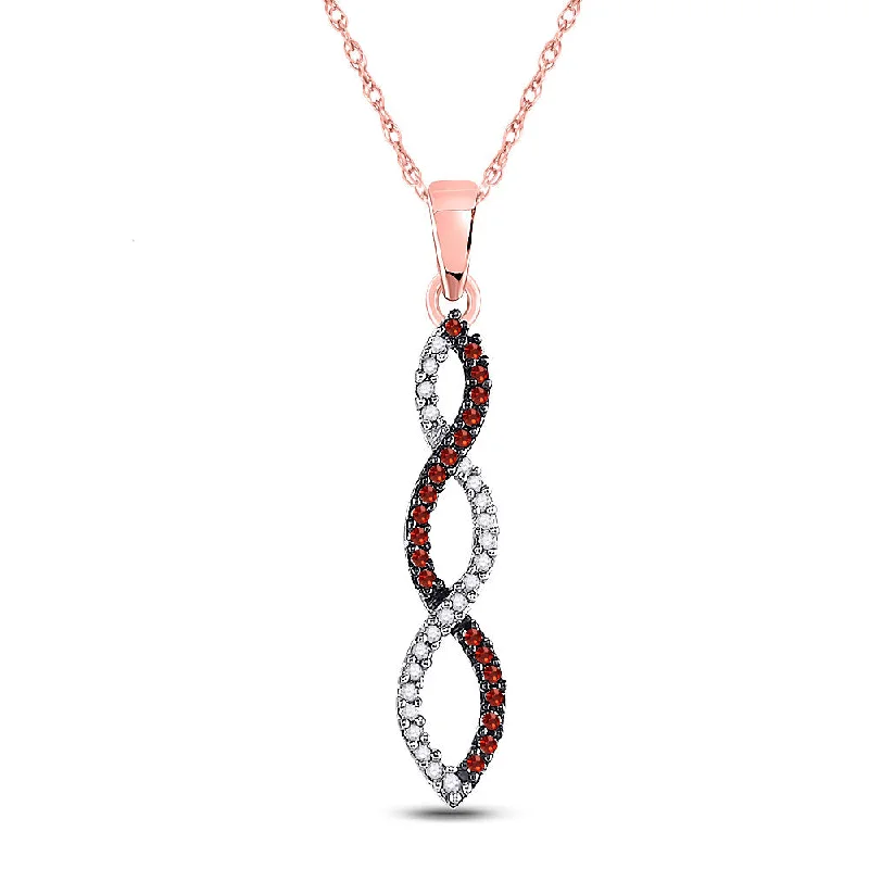 10k Pink Rose Gold Red Color Enhanced Diamond Womens Infinity Weave Woven Pendant 1/8 Cttw