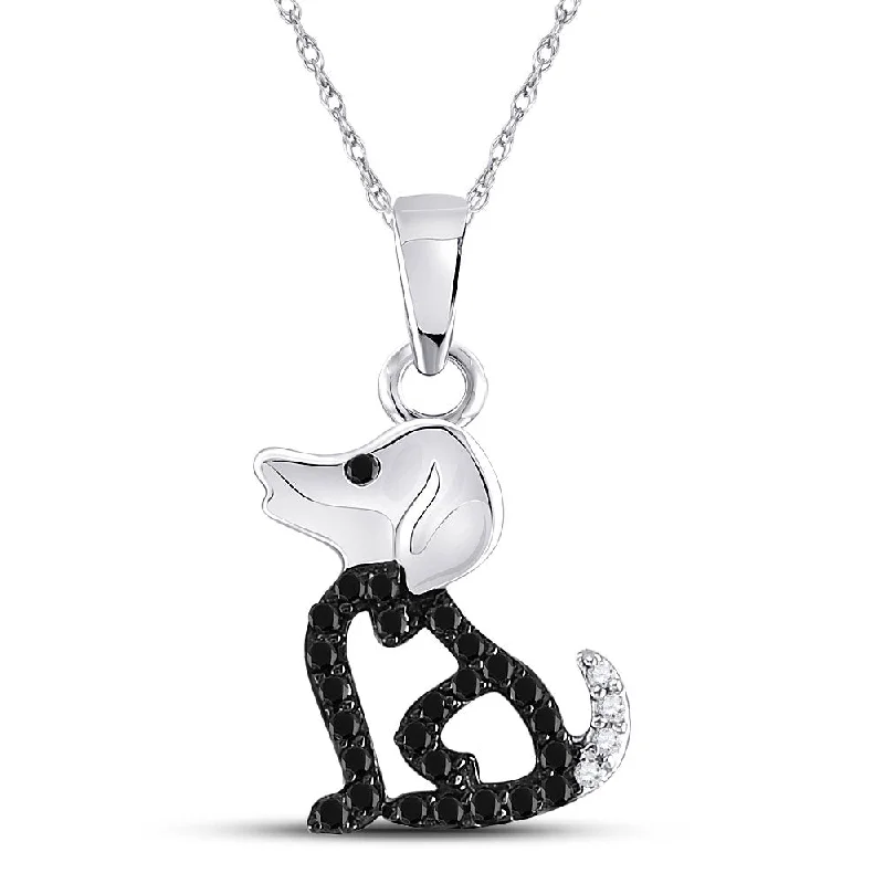 10k White Gold Black Color Enhanced Diamond Womens Puppy Doggy Dog Canine Pendant 1/8 Cttw