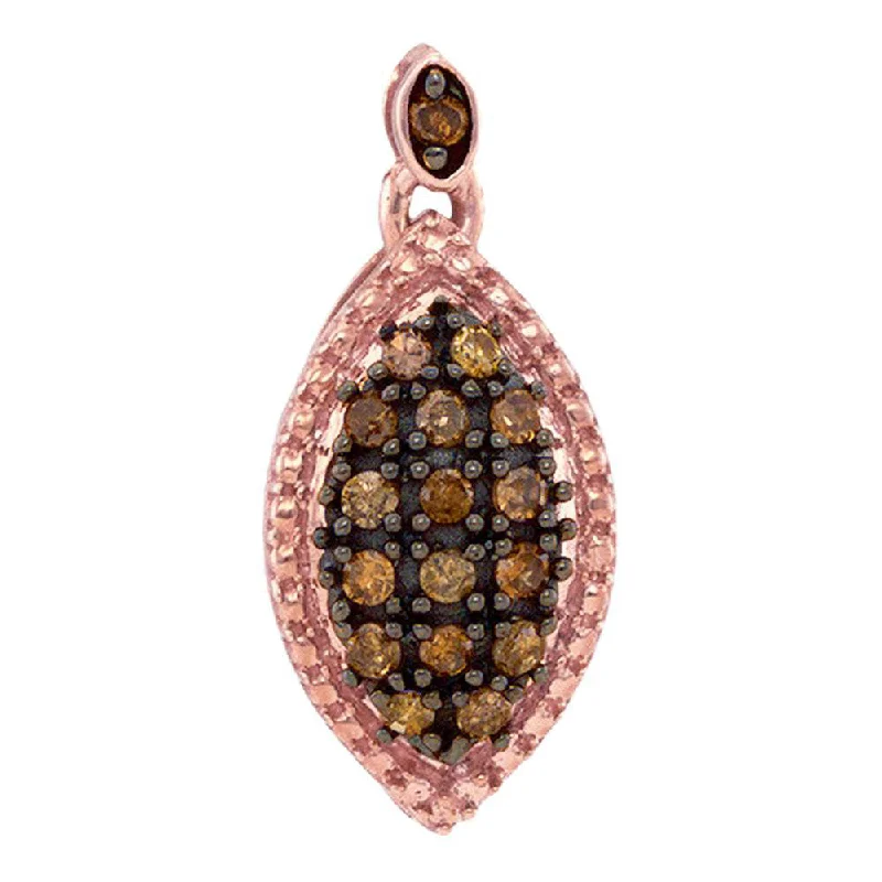 10kt Rose Gold Womens Round Brown Diamond Oval Cluster Pendant 1/5 Cttw