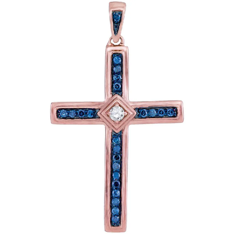 10kt Rose Gold Womens Round Diamond Cross Pendant 1/4 Cttw