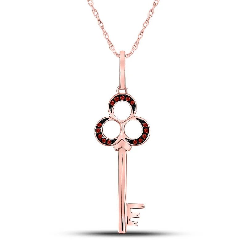 10kt Rose Gold Womens Round Red Color Enhanced Diamond Trefoil Key Pendant 1/20 Cttw