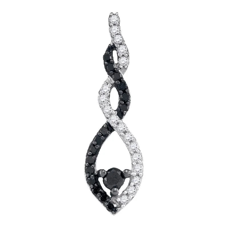 10kt White Gold Womens Round Black Color Enhanced Diamond Fashion Pendant 1/4 Cttw