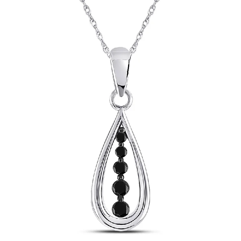 10kt White Gold Womens Round Black Color Enhanced Diamond Teardrop Pendant 1/8 Cttw