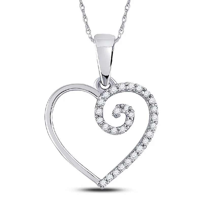 10kt White Gold Womens Round Diamond Clef Heart Pendant 1/10 Cttw