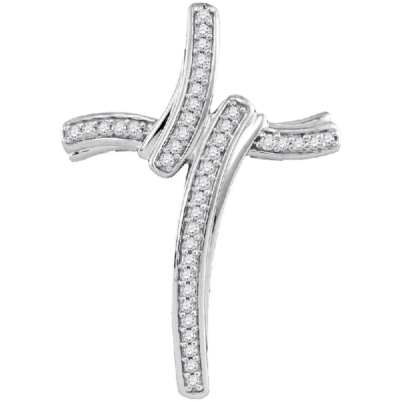 10kt White Gold Womens Round Diamond Cross Pendant 1/8 Cttw