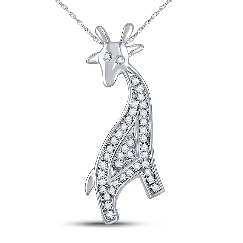 10kt White Gold Womens Round Diamond Giraffe Animal Pendant 1/10 Cttw