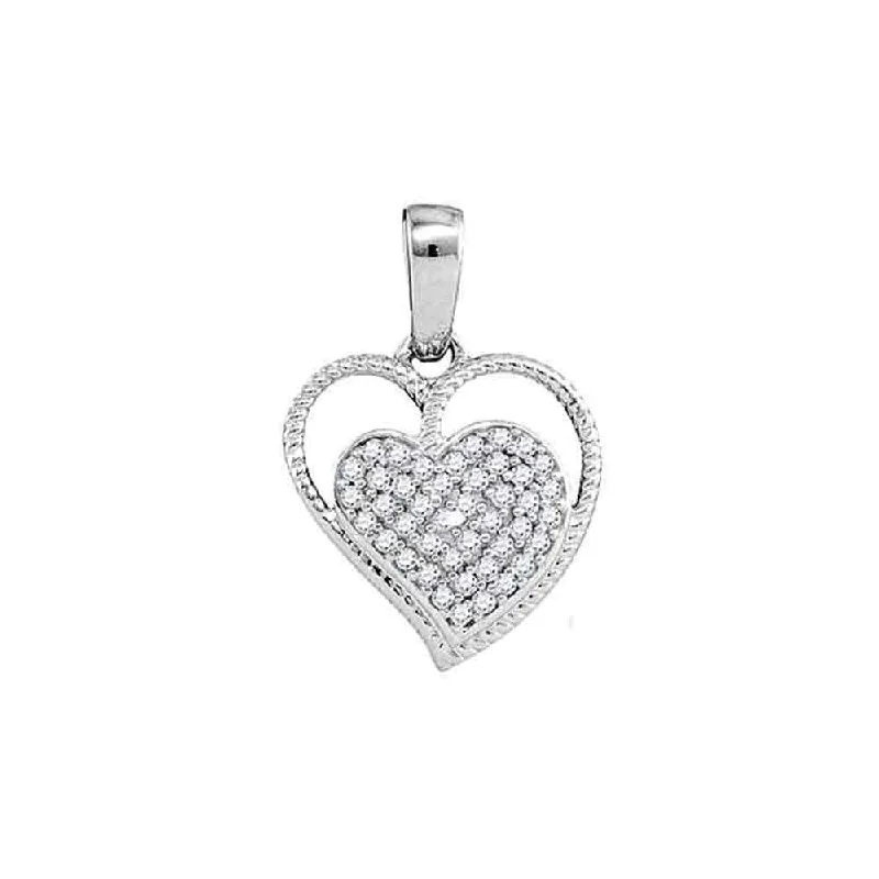 10kt White Gold Womens Round Diamond Heart Milgrain Pendant 1/10 Cttw