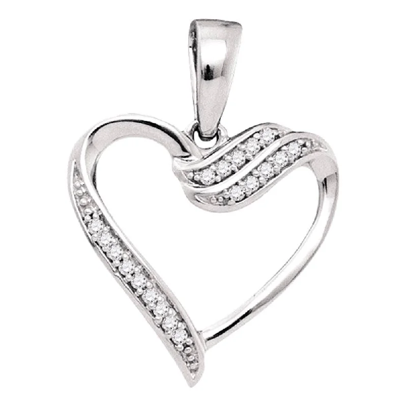 10kt White Gold Womens Round Diamond Heart Pendant 1/20 Cttw