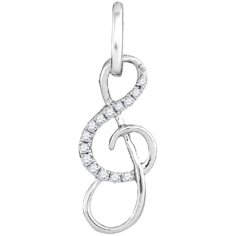 10kt White Gold Womens Round Diamond Treble Clef Music Note Pendant 1/10 Cttw