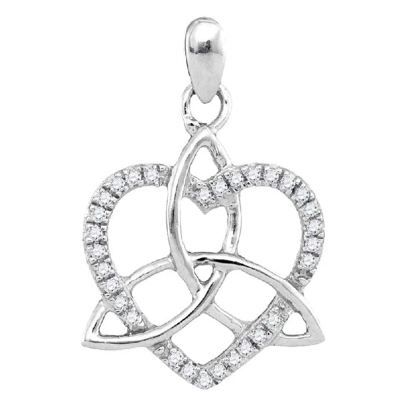 10kt White Gold Womens Round Diamond Triquetra Heart Pendant 1/10 Cttw