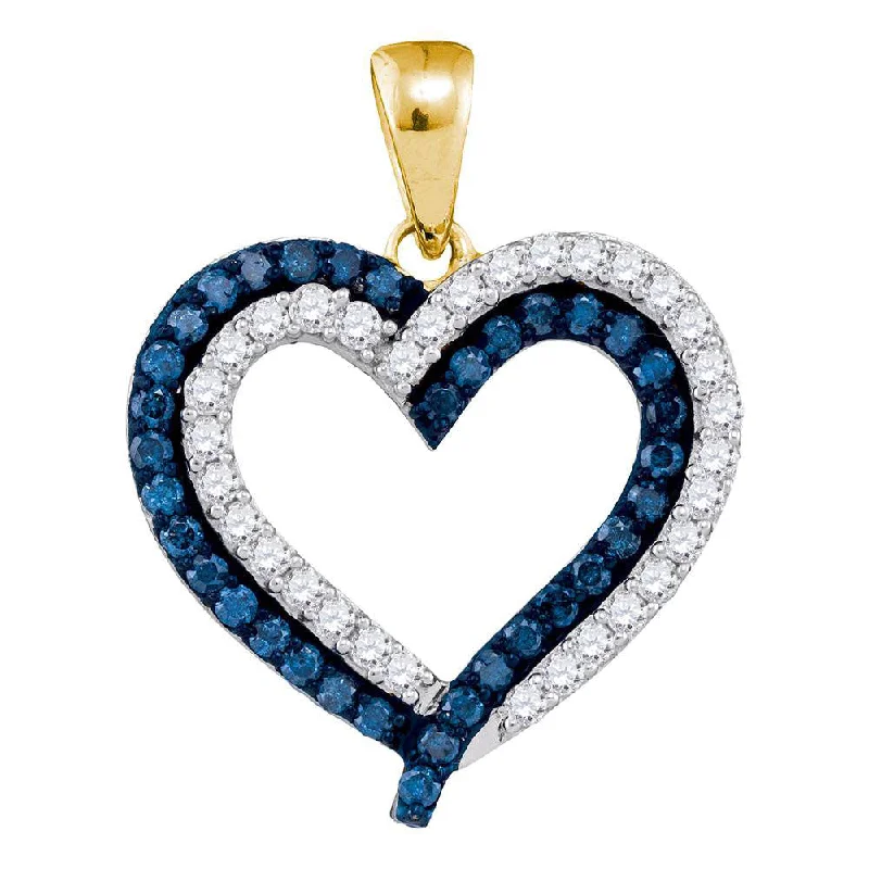 10kt Yellow Gold Womens Round Blue Color Enhanced Diamond Heart Outline Pendant 1 Cttw