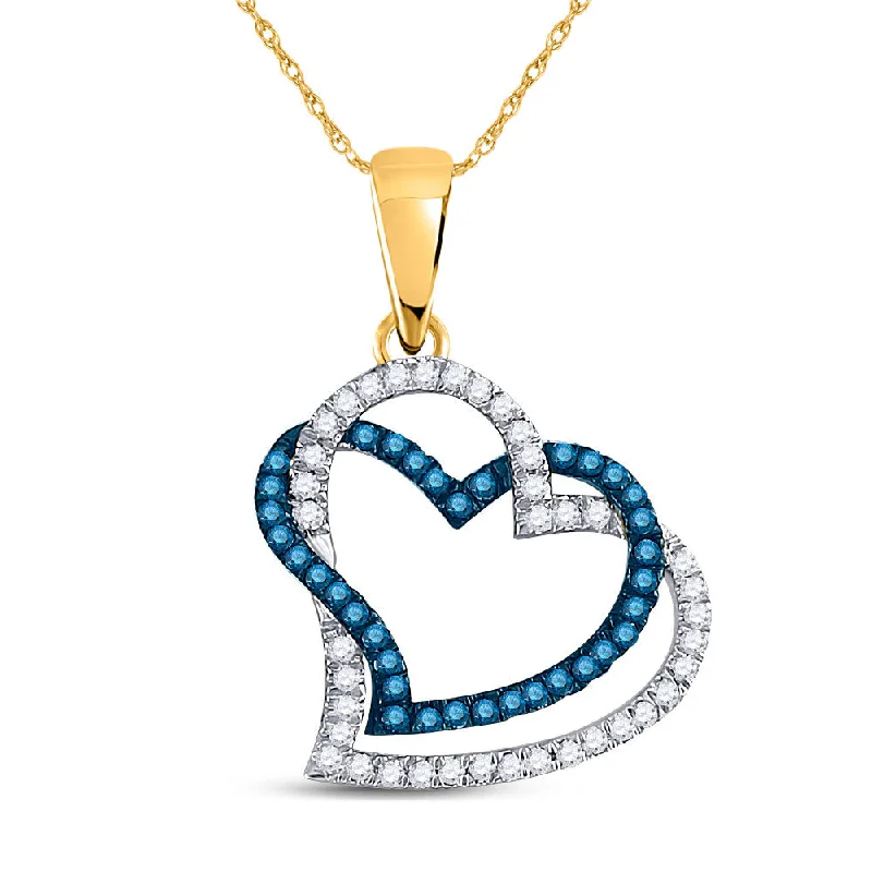 10kt Yellow Gold Womens Round Blue Color Enhanced Diamond Heart Pendant 1/5 Cttw