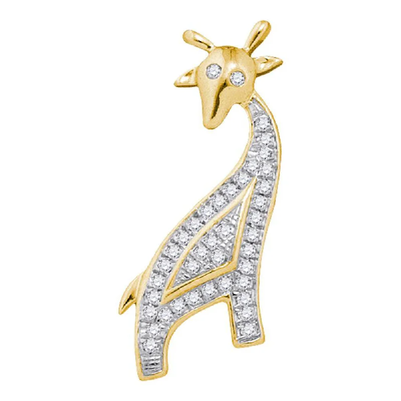 10kt Yellow Gold Womens Round Diamond Giraffe Animal Pendant 1/10 Cttw