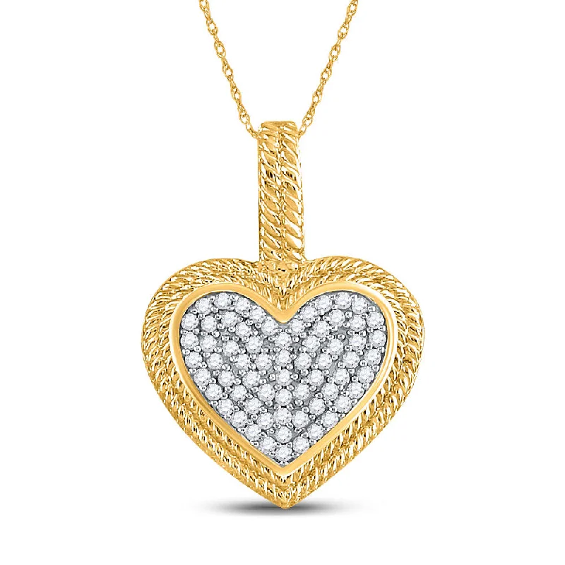 10kt Yellow Gold Womens Round Diamond Heart Milgrain Pendant 1/6 Cttw