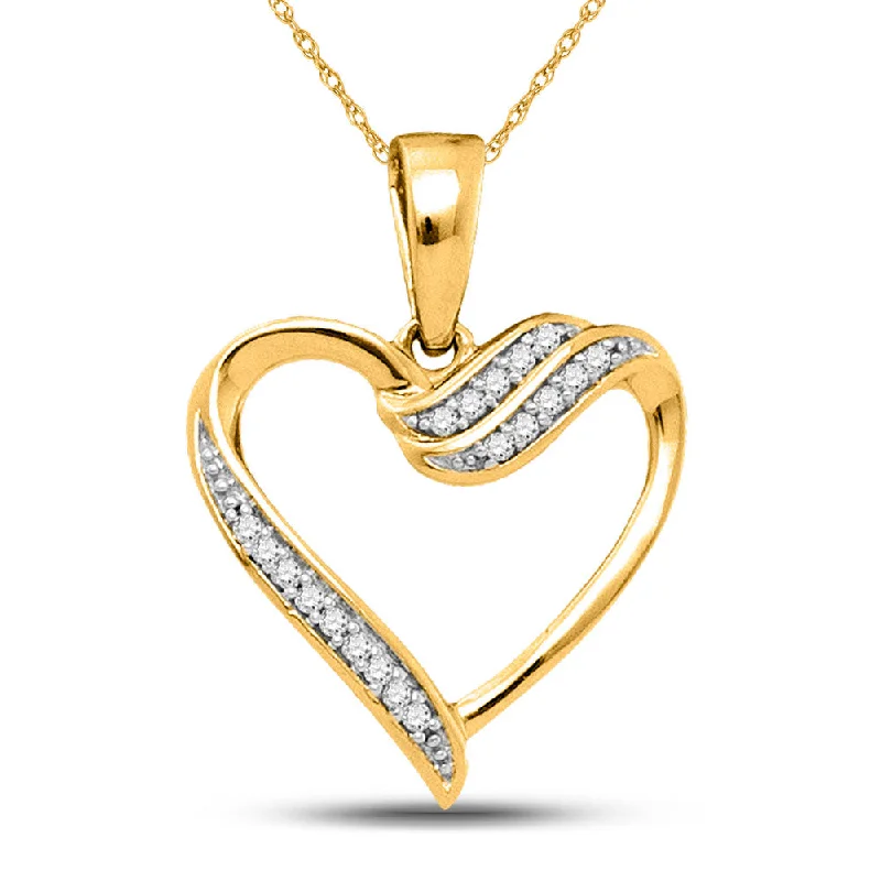 10kt Yellow Gold Womens Round Diamond Heart Pendant 1/20 Cttw