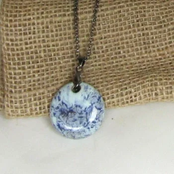 Aqua Fair Trade  Kazuri Pendant on Gun Metal Cahin