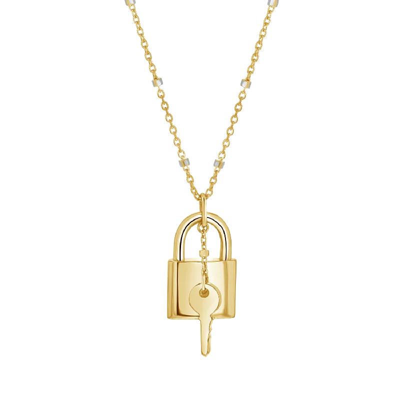 Love Padlock and Key Sparkle Chain Necklace