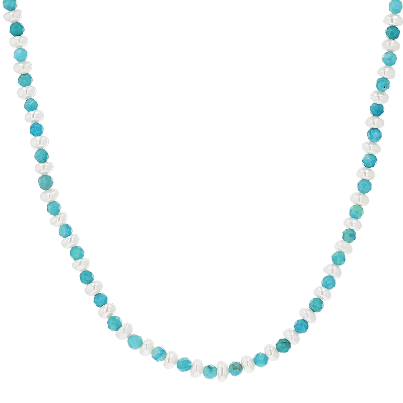 Turquoise Magnesite & Pearl Beaded Necklace