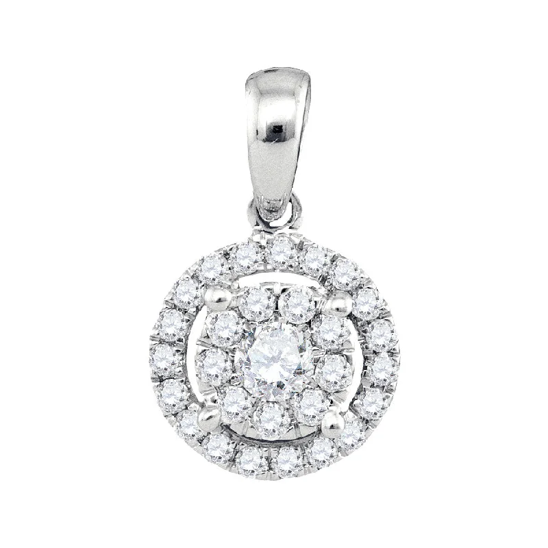 14kt White Gold Womens Round Diamond Concentric Circle Frame Cluster Pendant 1/3 Cttw