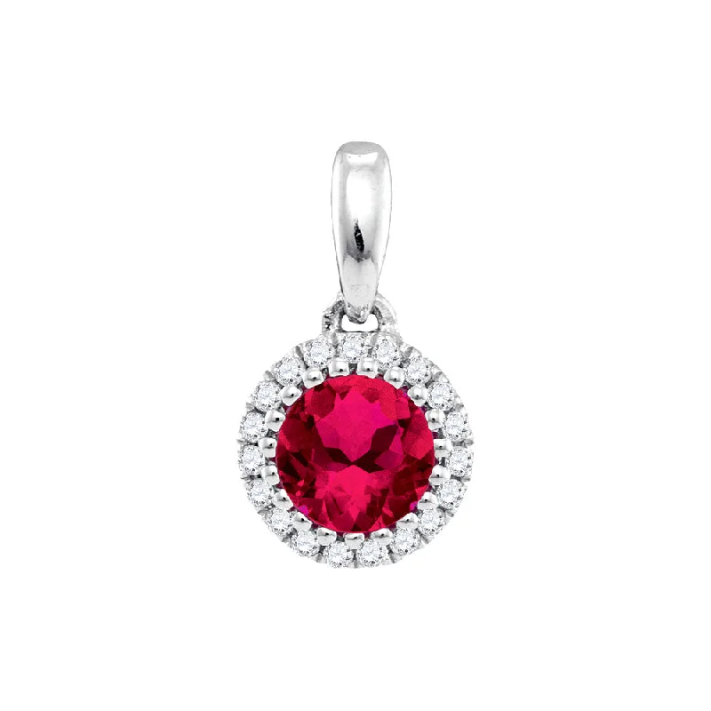 14kt White Gold Womens Round Ruby Solitaire Diamond Circle Frame Pendant 1/2 Cttw