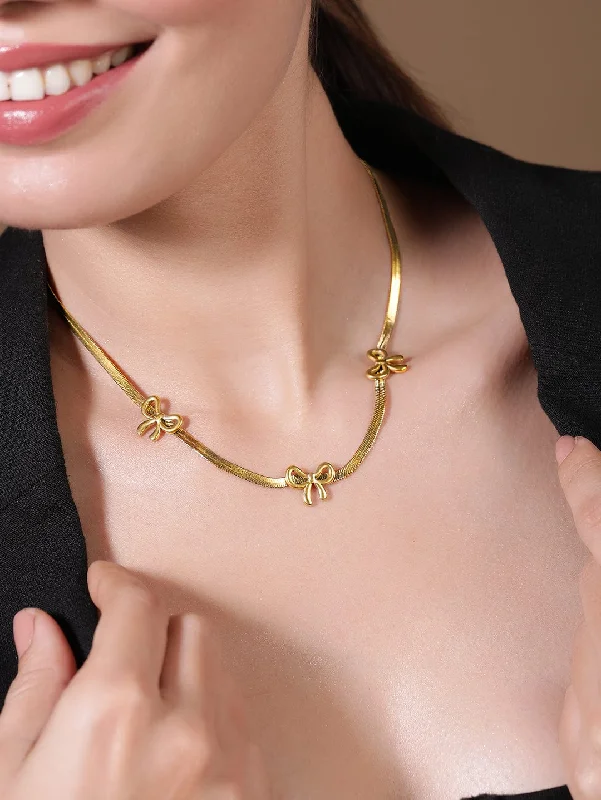 18K Gold-Plated Stainless Steel Tarnish-Free Waterproof Bow Design Chain Necklace