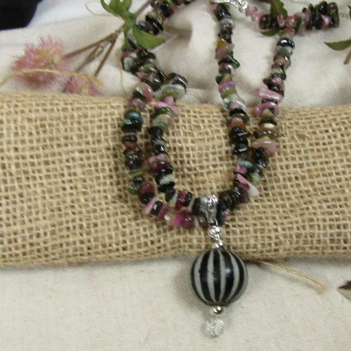 Double Strand Gemstone Pendant Necklace