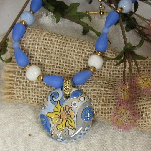 Handmade Blue & Yellow Artisan Pendant Necklace