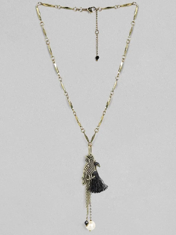 Rubans Antique Gold Plated Chain Tassel Pendant Boho Necklace