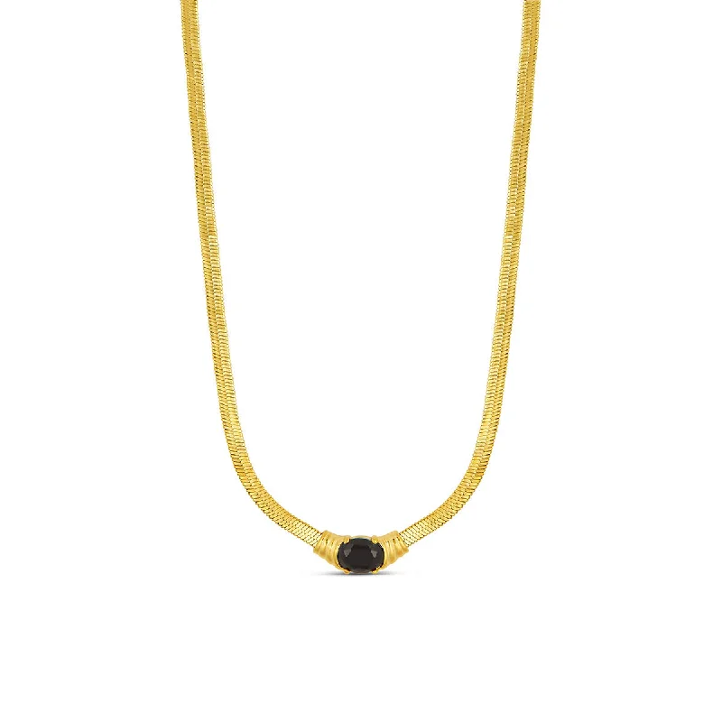 Onyx Gem Snake Chain Necklace - Gold