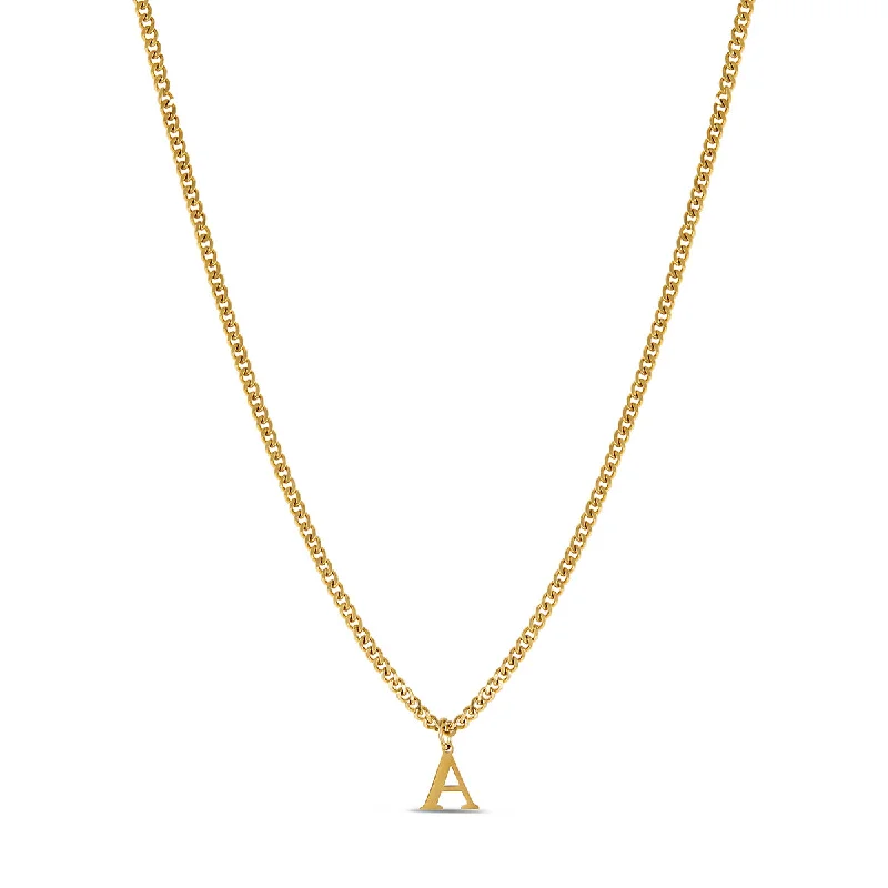 Curb Chain Initial Necklace - Gold