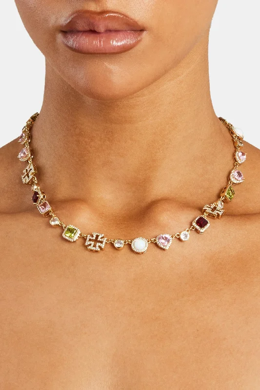 Pink Heart Multi Gem Chain - Gold