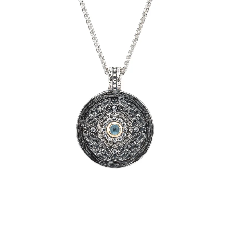 Silver with 10k Gold Shield Pendant - Sky Blue Topaz