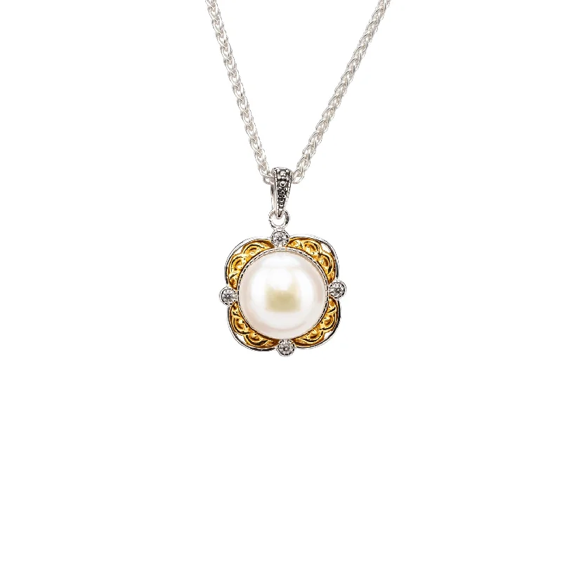 Silver and 10k Gold Aphrodite Pendant Framed White Fresh Water Pearl