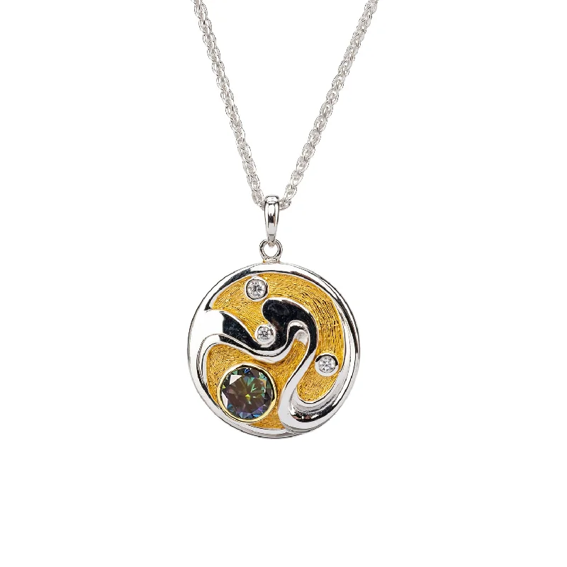 Silver And 23k Gold Gilding Whirlpool Pendant - Mystic Blue Moissanite