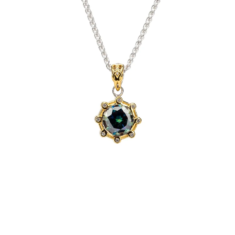 Silver And 23k Gold Gilding Celestial Pendant - Mystic Blue Moissanite