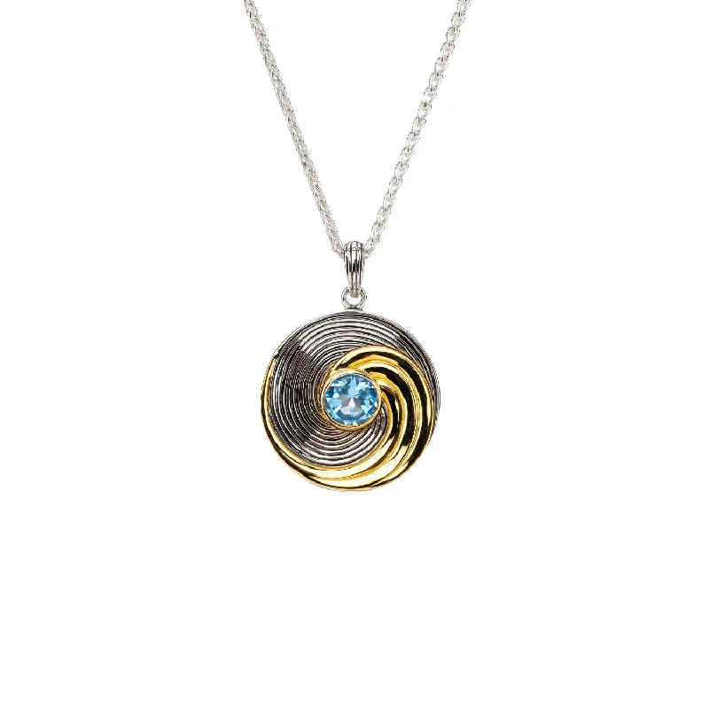 Silver And 23k Gold Gilding Whirlpool Pendant -Swiss Blue Topaz