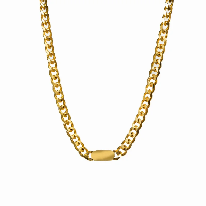 Rectangle Curb Chain Necklace - Gold