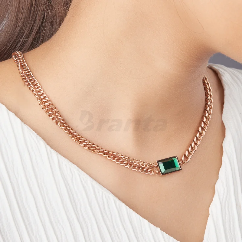 Rectangle Emerald Cuban Link Chain Necklace