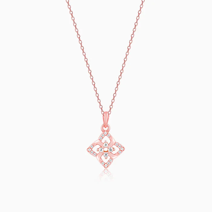 Rose Gold Double Rosette Pendant with Link Chain