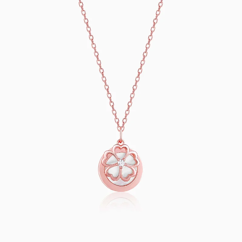 Rose Gold Pea Flower Pendant with Link Chain