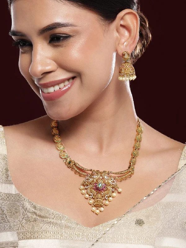 Rubans 22K Gold-Plated Cubic Zirconia Studded Jewellery Set