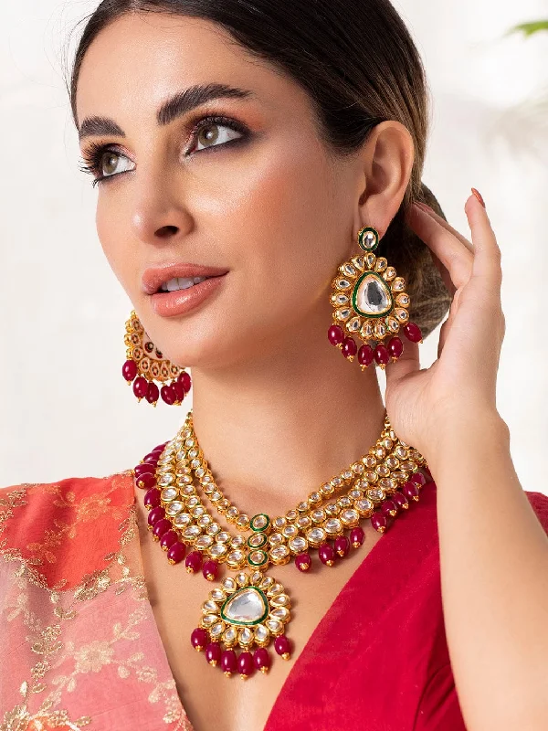 Rubans Gold Plated Kundan Handcrafted Wedding Necklace Set