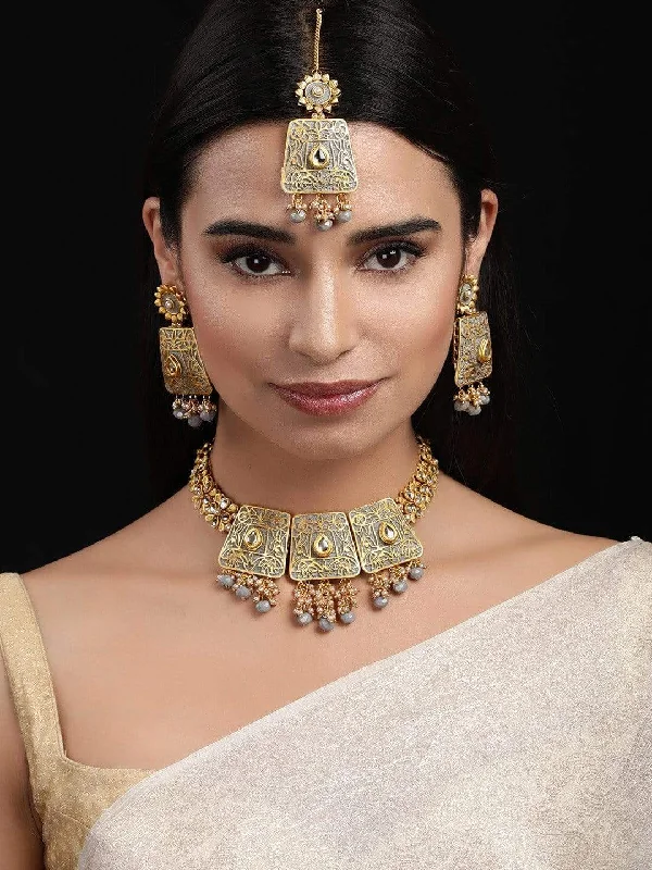 Rubans Gold Plated Handcrafted Kundan Studded Statement Necklace Set