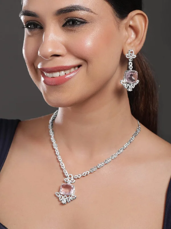 Rubans Rhodium-Plated Cubic Zirconia-Studded Jewellery Set