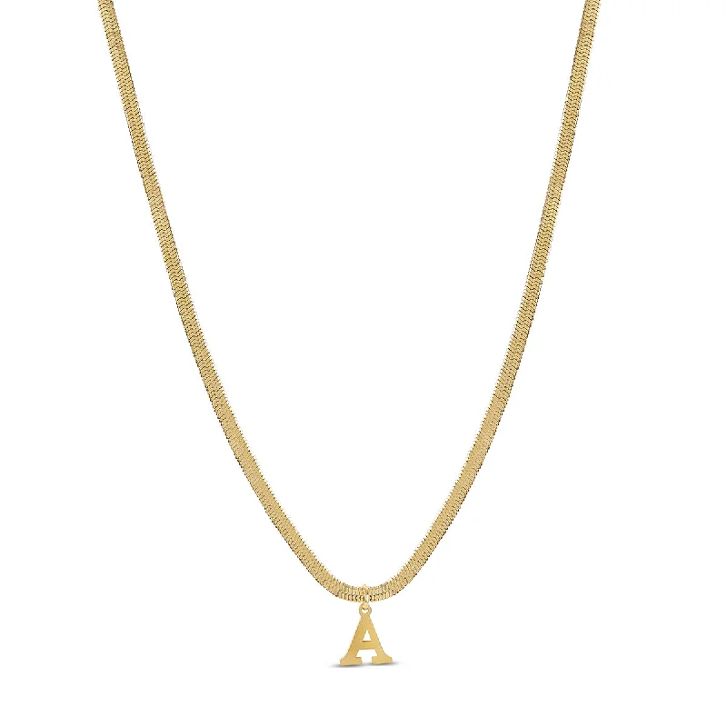 Snake Chain Initial Necklace - Gold