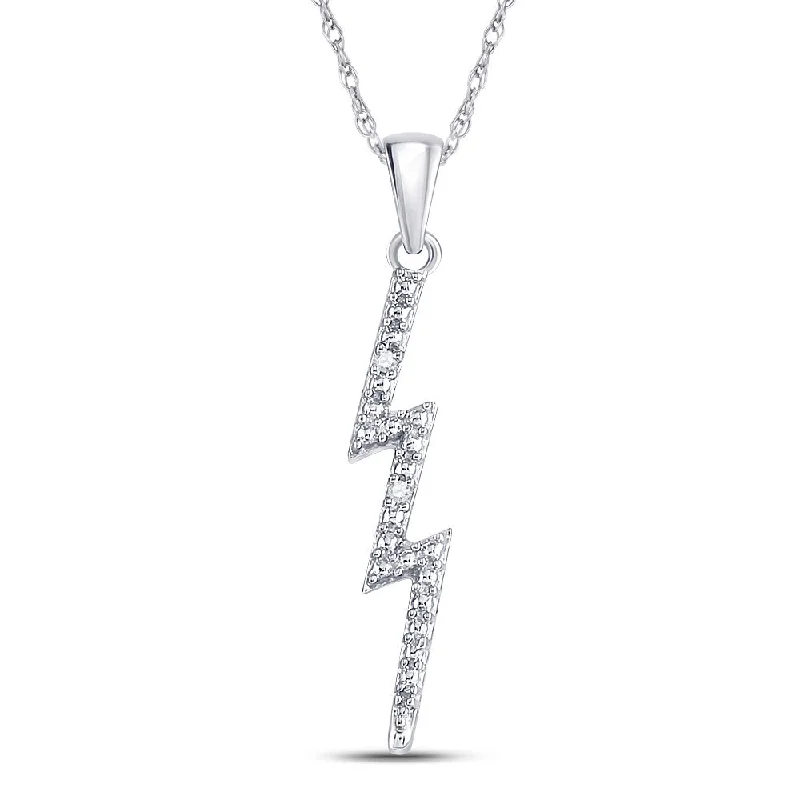 Sterling Silver Womens Round Diamond-accent Lightning Bolt Pendant .01 Cttw