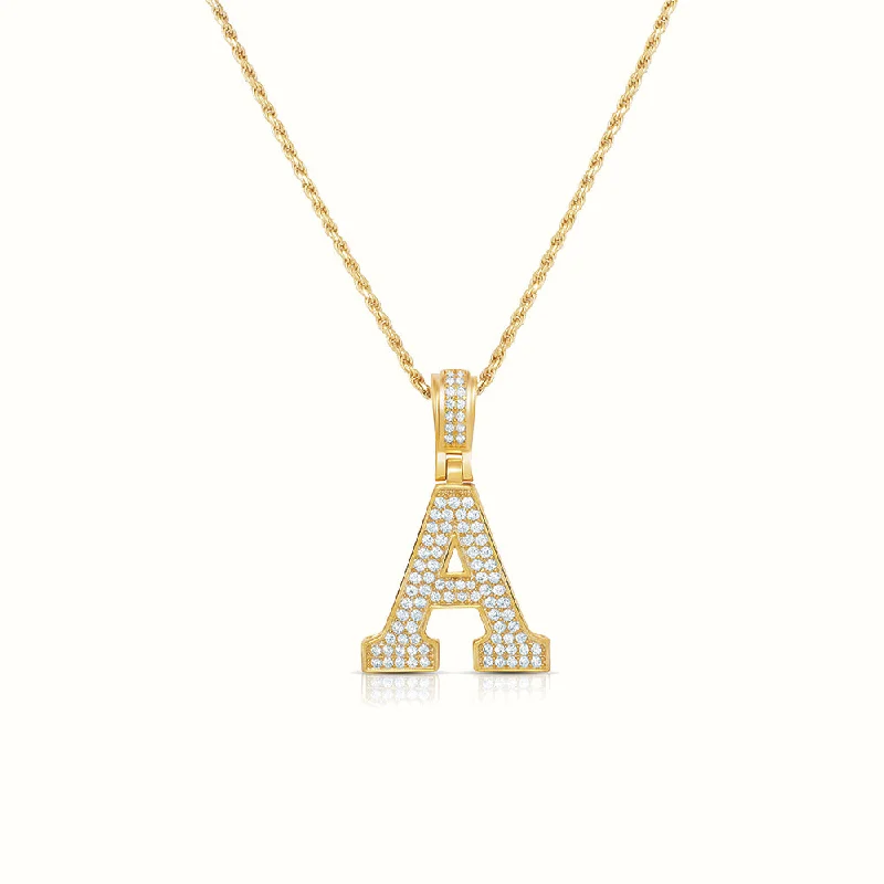 Women's Vermeil Diamond Initial Capital Letter Necklace Pendant Rope Chain